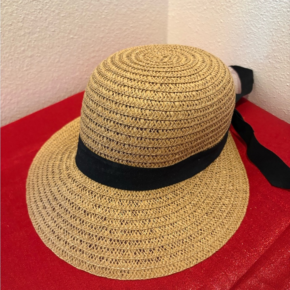 Magid Tan Straw Hat with Black Ribbon Accent
